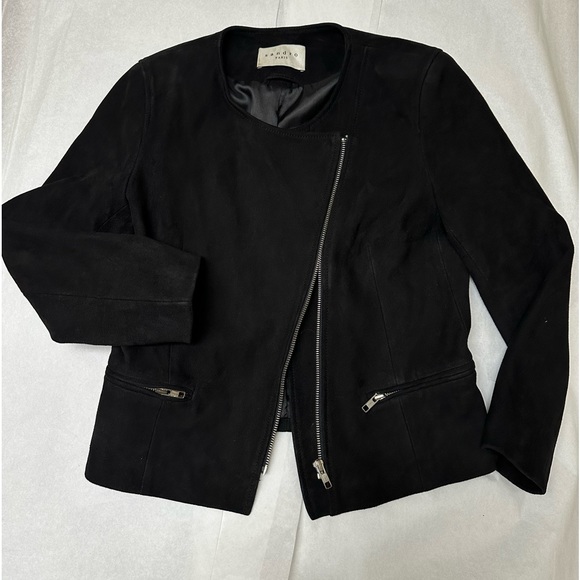 Sandro Paris Jacket Women’s Small 1 Suede Goat Leather Black Asymmetrical Zip🐝 - Picture 10 of 10